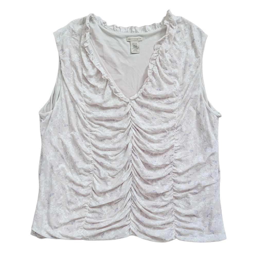 Apostrophe Light Pink Blue White Floral Ruched V-Neck Sleeveless Top Size 24/26W